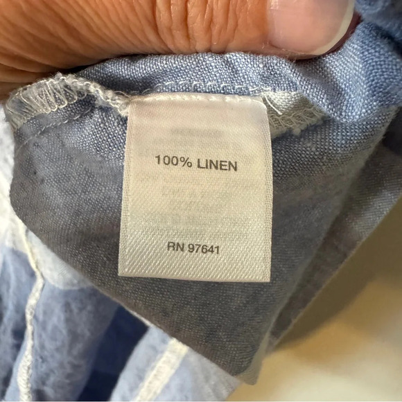 J Jill Love Linen Blue Gingham Tie front Dress Size Medium Petite - Picture 5 of 11